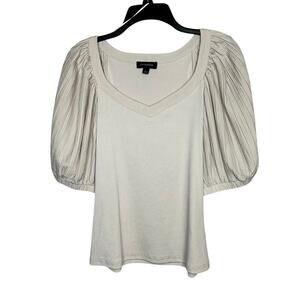 Calligraphie Quiet Luxury Sweetheart Neckline Puff Sleeve Stretchy Rib Top Large